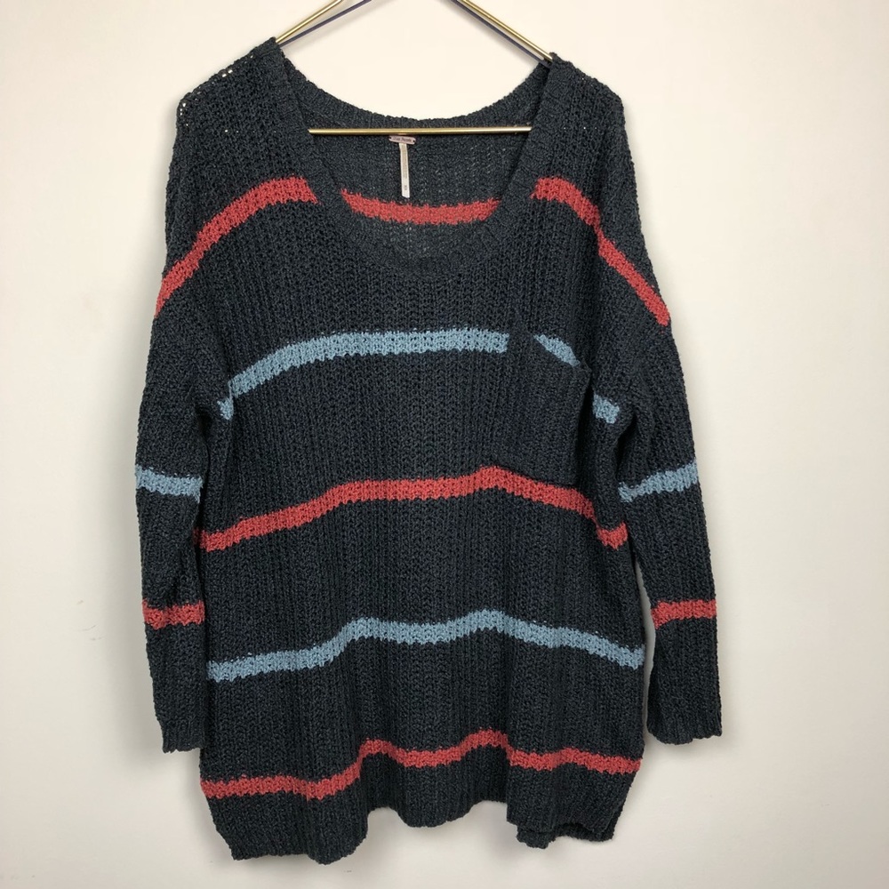 Free People Striped Oversized Knit Sweater Size M